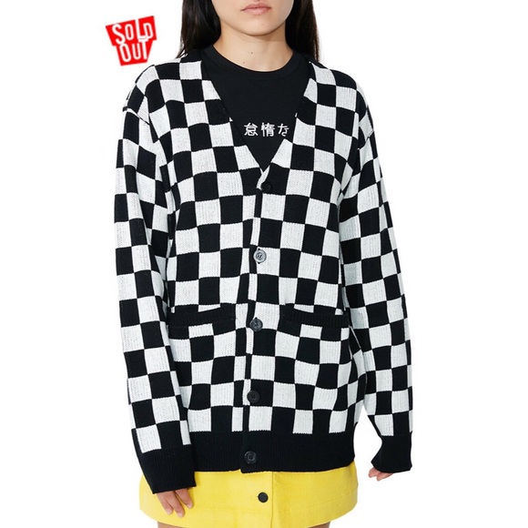 Lazy Oaf Mono Checker Cardigan Black 
